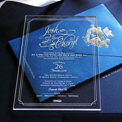 China Wedding Elegant Luxury Royal Blue Acrylic Invation Card Europe DIY Conference Wedding Invitation Card for sale