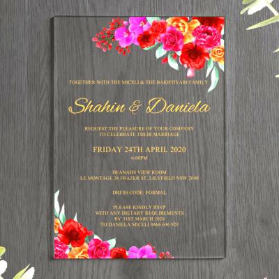 China Wedding Invitation Card Germany Elegant English Muslim Floral Flower Design Acrylic Wedding Invitation Card for sale