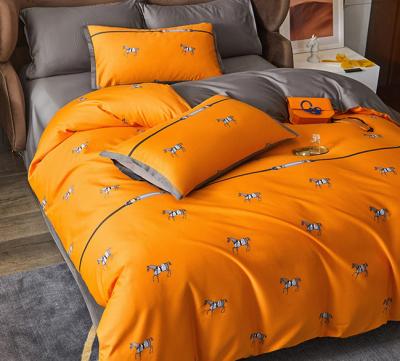 China New Design Nondisposable Orange Long Staple Cotton Good Quality Printing King Size Animal Bedding Sheet Sets for sale