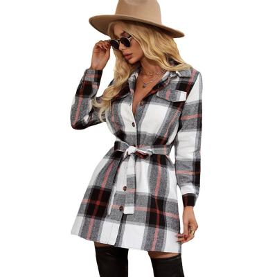 China 2022 New Breathable Wholesale Custom Made Plaid Color-block Overcoat Lapel Jackets With Belt Casual Single Breasted Ditch Coat Along for sale