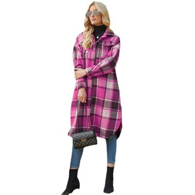 China 2022 Women Breathable Single Breasted Ditch Coat Casual Light Windproof New Plaid Printing Long Sleeve Long Lapel Jackets for sale