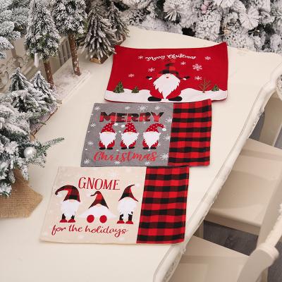 China Faceless Stocked Home Decor Christmas Decorative Items Party Cartoon Old Man Embroidered Letters Plaid Table Mat for sale