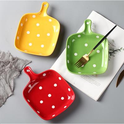 China Simple Ceramic Dish Cheese Dish Handle Tray Creative Cooking Pot Viable Point For Home Use for sale