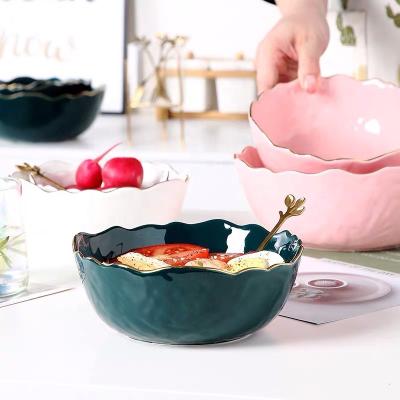 China Sustainable Household Large Ceramic Soup Bowl Instant Pot Cold Noodle Ramen Bowl for sale