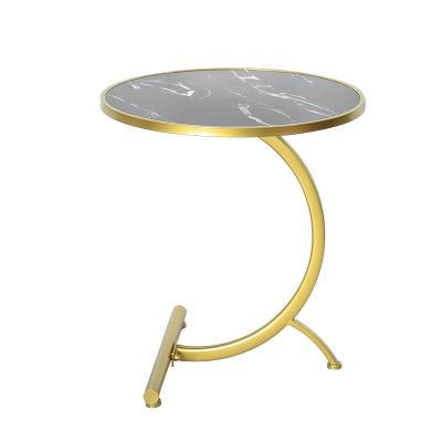 China Adjustable modern simple living room sofa bedroom iron tea table round (height) imitation marble table for sale