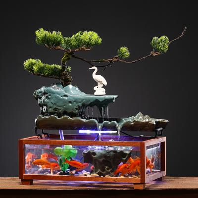 China Rustic home decoration antique pavilion green plant fountain aquarium water table ornaments for sale