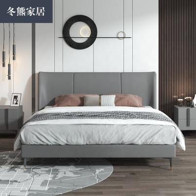 China Easy Assembly Creative Home Furniture Fashion Coastal King Size Bed Real Leather Frame for sale