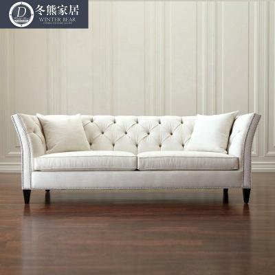 China Beige Vintage Fabric Couch Chesterfield Sofa Tufted For Hotel House Living Room Furniture for sale