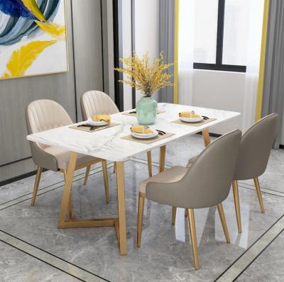 China Wholesale Modern Stone Marble Slate Restaurant Knockdown Furniture Fashion Dining Table Simple Dining Table Set for sale