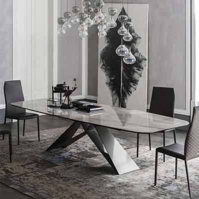 China Modern Elegant Luxurious Marble Rush 4 6 Seater Dining Table With Carbon Steel Legs for sale