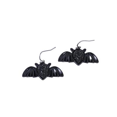 China Trendy Fashion Jewelry Hip Hop Halloween Alloy Circle Black Bat Stud Earrings for sale