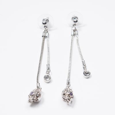 China FASHIONABLE hot new style simple exaggerated earrings tassel inlaid diamond white steel color long female earrings for sale