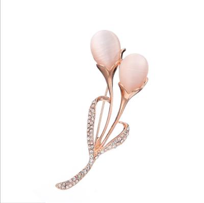 China ALLOY Opal Tulip Flower Alloy Inlaid Diamond high quality Crystal Brooch for sale