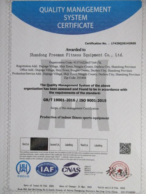 ISO 9001 - Shandong Freeman Fitness Equipment Co., Ltd.