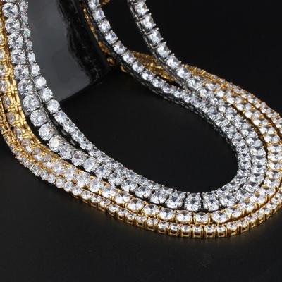 China Hiphop Blingbling CZ Diamond Iced Out Stainless Steel Tennis Chain Necklace for sale