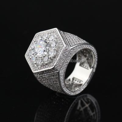 China Hiphop Italian CZ Pave Diamond Ring Design Mens 925 Silver Gold Plated 18k Gents Ring for sale