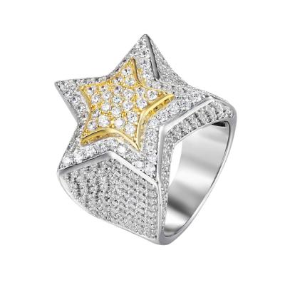 China Hiphop Kingyee Jewelry 18k Gold CZ Micro Paved Star Shape Pinky Ring Men for sale