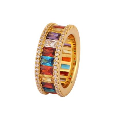 China Men's CZ Diamond Rainbow Baguette Hip Hop Fashion Ring for sale