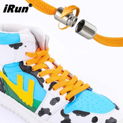 China Irun Round Flat Elastic No Link Laces Metal Cap Screw Sporty Colorful Lock Laces Elastic Shoe Laces for sale