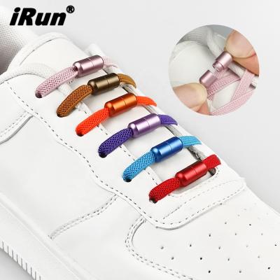 China Round Irun Lazy No Tie Shoe Lace Metal Button Elastic Cap Buckle Flat Elastic No Tie Laces Lock for sale