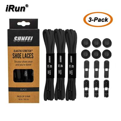 China Irun Flat 3 Pack Black Cool Elastic Weave Band Flat Locks Laces Elastic Lock Laces Replacement Shoe Laces for sale