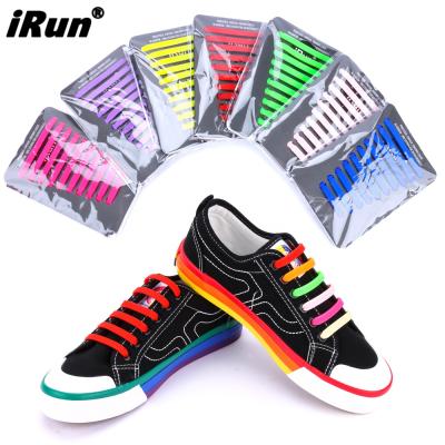 China Multicolor flat irun no flat elastic no sporty knot tie running no tie silicone shoe laces waterproof rubber laces for sale