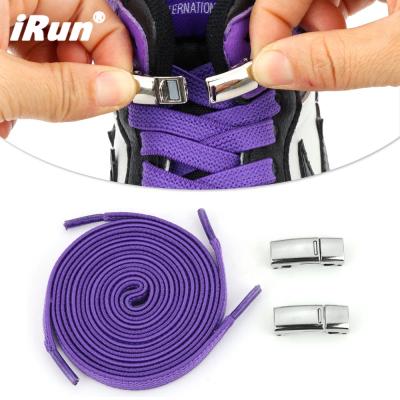 China Irun New High Fashion Flat Metal Convenience Magnetic Shoe Lace Lock No Tie Elastic Flat Nylon Easy Laces With Lock for sale