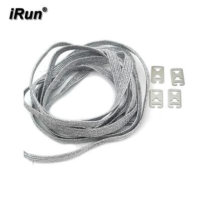 China Irun Printed No Quick Tie Shoelaecs Glitter Laces Quick Tie Sneaker Silver Flat Elastic Metallic Laces Shoelaecs for sale