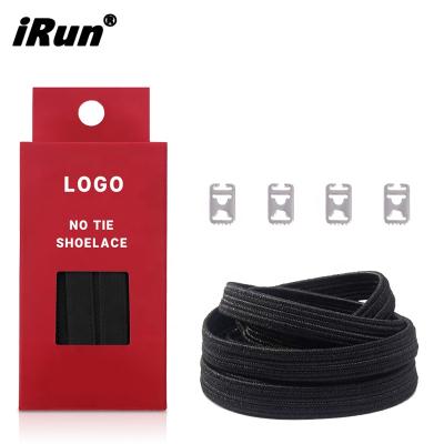 China Irun Flat Metal Button Easy No Need Tie Flat Polyester Elastic Laces With Silver Snaps Locks No Tie Accept Customized Packing for sale