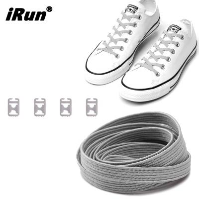 China Irun plate 2019 Latest Amazon No Tie 2 Pack Flat Elastic Laces With Name Logo Tips With Metal Snaps Easy Laces High Quality for sale