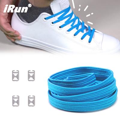 China Best Irun Amazon Metal Flat Lace Locks 7mm Wide Elastic Flat Laces Non Tie Up Reflective Laces For Kids Adults for sale