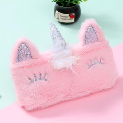 China Silicone Faux Fur Pencil Pouch Unicorn Coin Purse Cute for Girls Children Kids Plush School Bag Unicorn Pencil Bag for sale