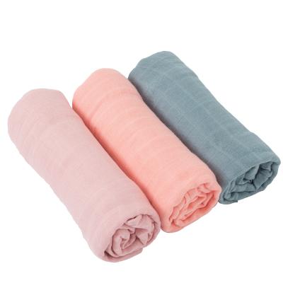 China Wholesale Anti Static Soft Touch Anti Static Custom Printed 100% Cotton Plain Solid Color Baby Blue Muslin Baby Blue Blanket 47x47 for sale