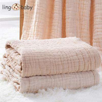 China Best Selling Pure Cotton Muslin Gauze Fabric Anti-Static For Baby Warp Blanket Beige Color 6 Layers Comforter for sale