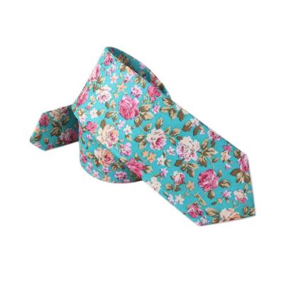 China Custom Wholesale Fashion Blue Printed Cotton Flower Wedding Neck Ties For Men for sale