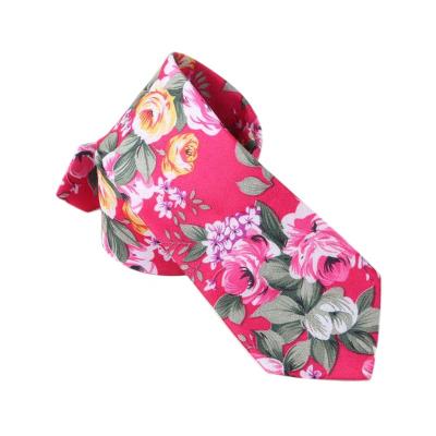 China New Arrival Custom Print Cotton Rose Floral Wedding Party Neck Ties For Men for sale