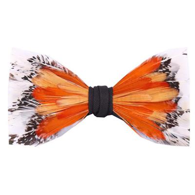 China Luxurious Fashion Men's Orange Feather Leather Handmade Bow Tie And White for sale