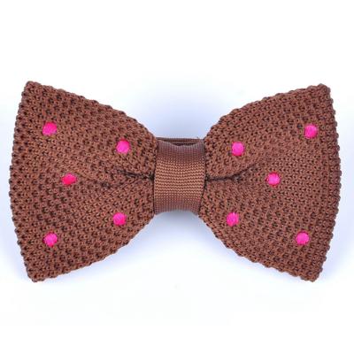 China The latest producer brown knitted dobby bow tie with pink dots for sale