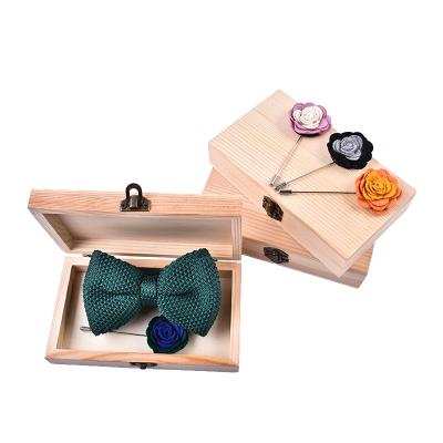 China Wholesale Simple Dobby Polyester Knit Bow Tie And Flower Lapel Gift Set for sale