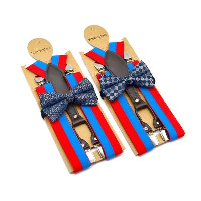 China Polyester spandex customized blue red suspender stripe and bow tie set with high quality for sale