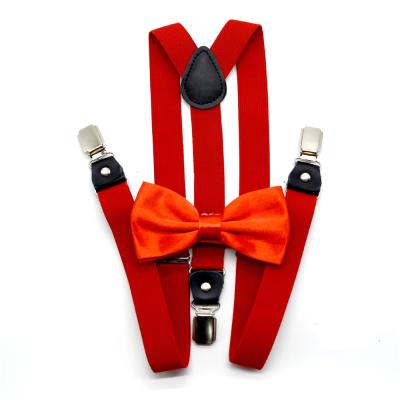 China Wholesale Polyester Spandex Fashion Women Men Adult 3 Staples Solid Color Suspender And Bow Tie Set With Nice Price for sale