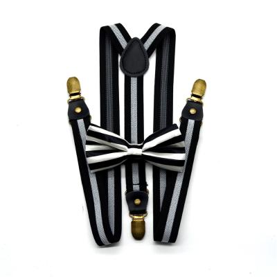 China Polyester spandex personalized adult 3 clips bar suspender and bow tie set for unisex for sale