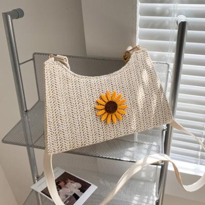 China Sample Style Flowers Shoulder Bag Lightweight Modern PU Weave Ladies Toss Bag Summer Outdoor Zipper Cross - Body Bag For Women for sale