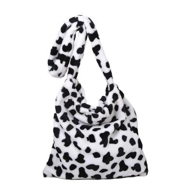 China Lovely Durable SP577 Cow Printed Small Plush Bag Student Cross - Body Bag Soft Shoulder Bag For Cute Girls for sale