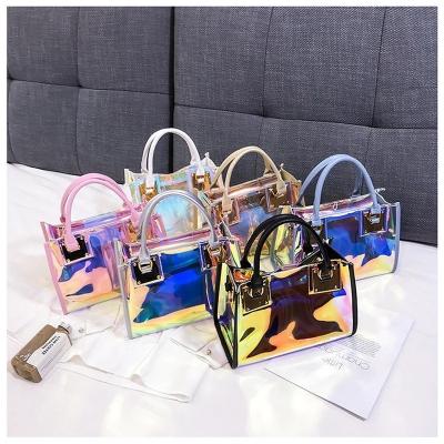 China SP1025 Fashion Ladies Famous Brand New Transparent PVC Jelly Tote Bag Laser PVC Jelly Purse and Handbag Set for Women for sale