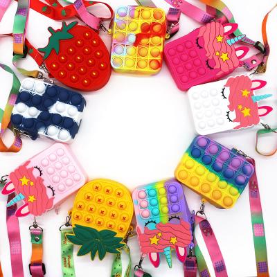 China Fashion hot sale MS1 2021 fashion little girl popits bag kid cute silicone popits bubble unicorn kid coin chain purse and handbags for sale