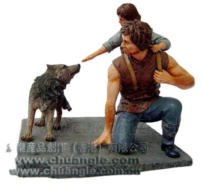 China Africa Factory Customized Resin Crafts Boy With Dog Statue Polyresin Sculpture Collection for sale