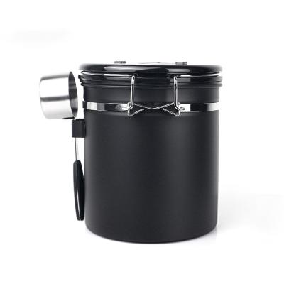 China Freshness Keeping New Cereal 1.2L Storage Box Stainless Steel Coffee Container With Spoon And One Way Exhaust Valve Can for sale