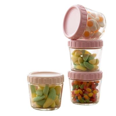 China Wholesale 2pcs Viable Storage Box Candy Mini Round Travel Transparent Glass Can Snack Storage Box Fruit Food Container With Lid for sale