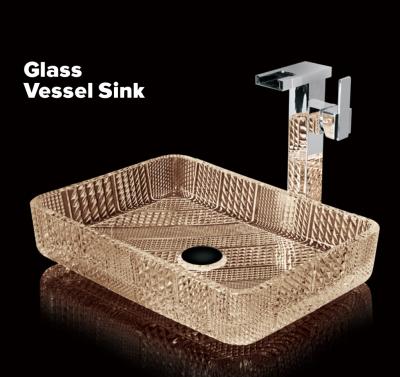 China High Quality Popular Modern Rectangular Glass Bathroom Sink Countertop Shape Bathroom Hand Sink Washbasin for sale